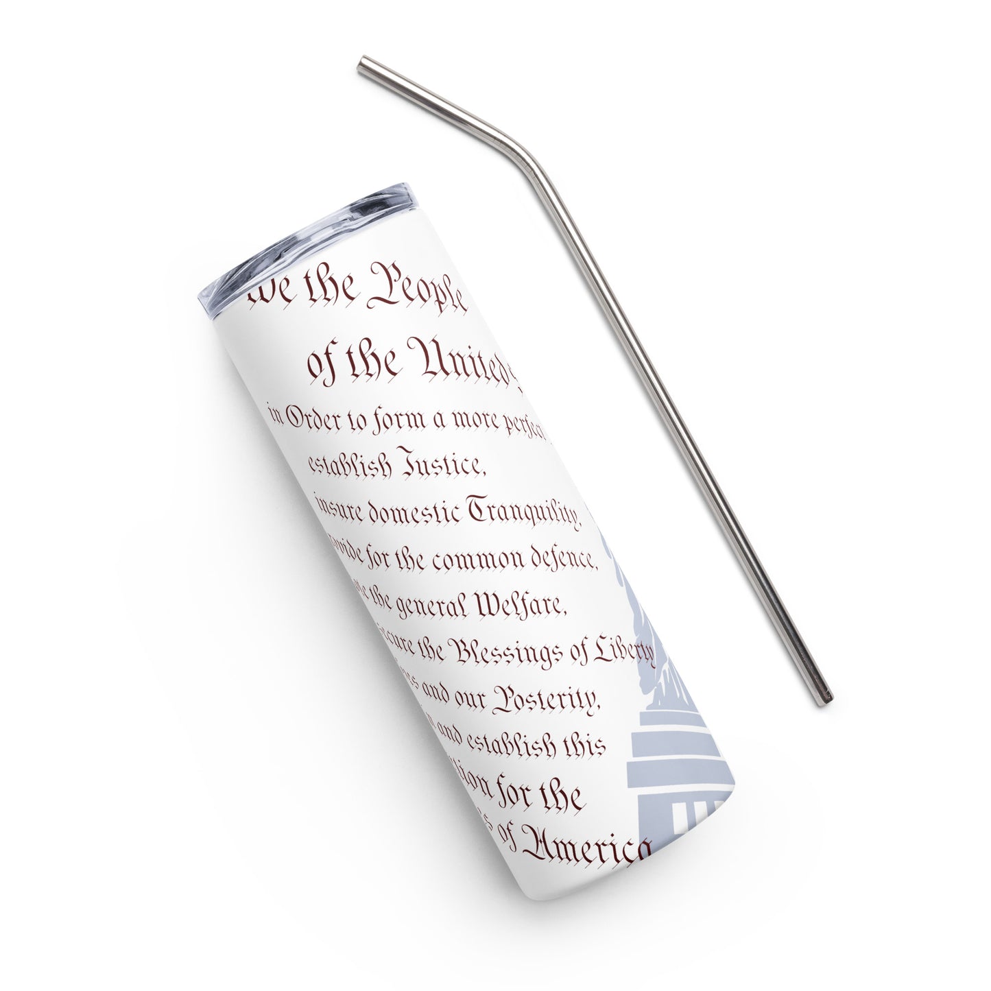 "We the People" (white) Preamble Patriotic Lady Liberty July 4th Constitution Stainless steel travel coffee mug