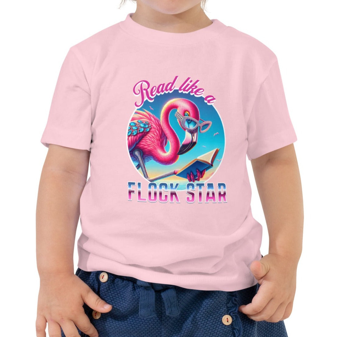 TODDLER "Read Like a Flock Star" Flamingo Toddler Short Sleeve Summer Reading T-Shirt Tee Tshirt
