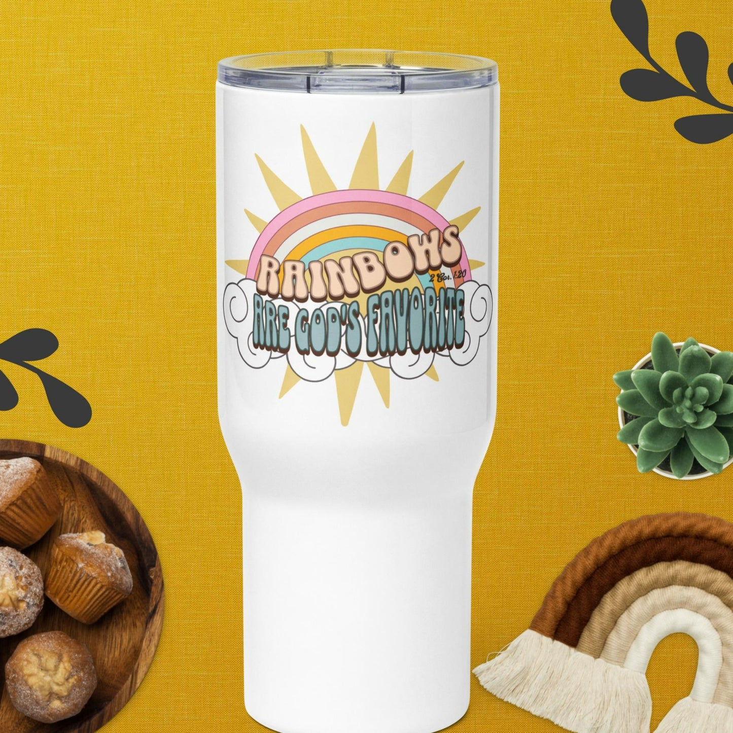 "Rainbows are God's Favorite" 2 Cor. 1:20 Travel mug with handle