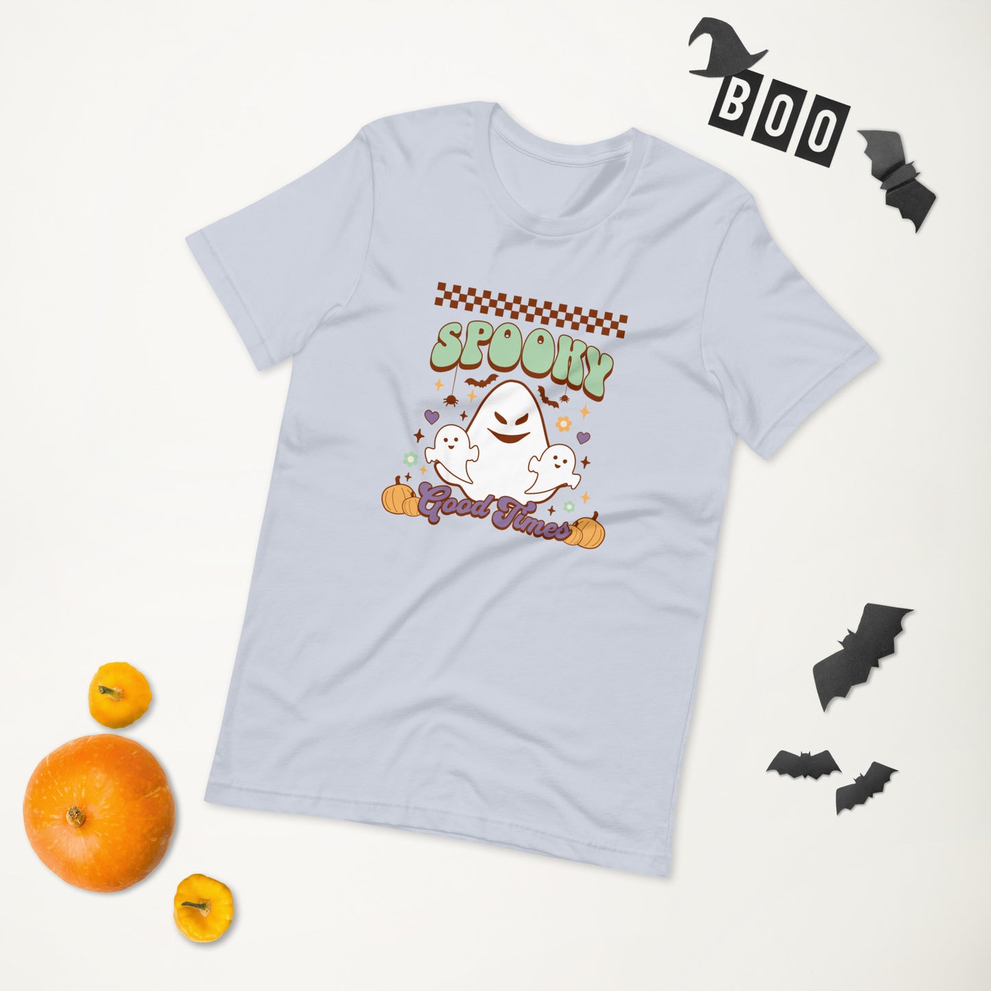 ADULT "Spooky Good Times" 3 Ghost Checkerboard Retro Cute Halloween Unisex t-shirt tshirt