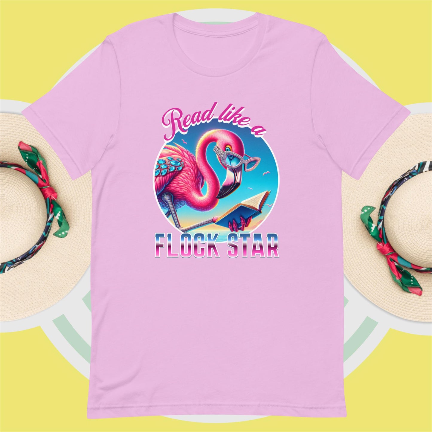 ADULT "Read Like a Flock Star" Flamingo Summer Reading Library Librarian T-Shirt Tshirt