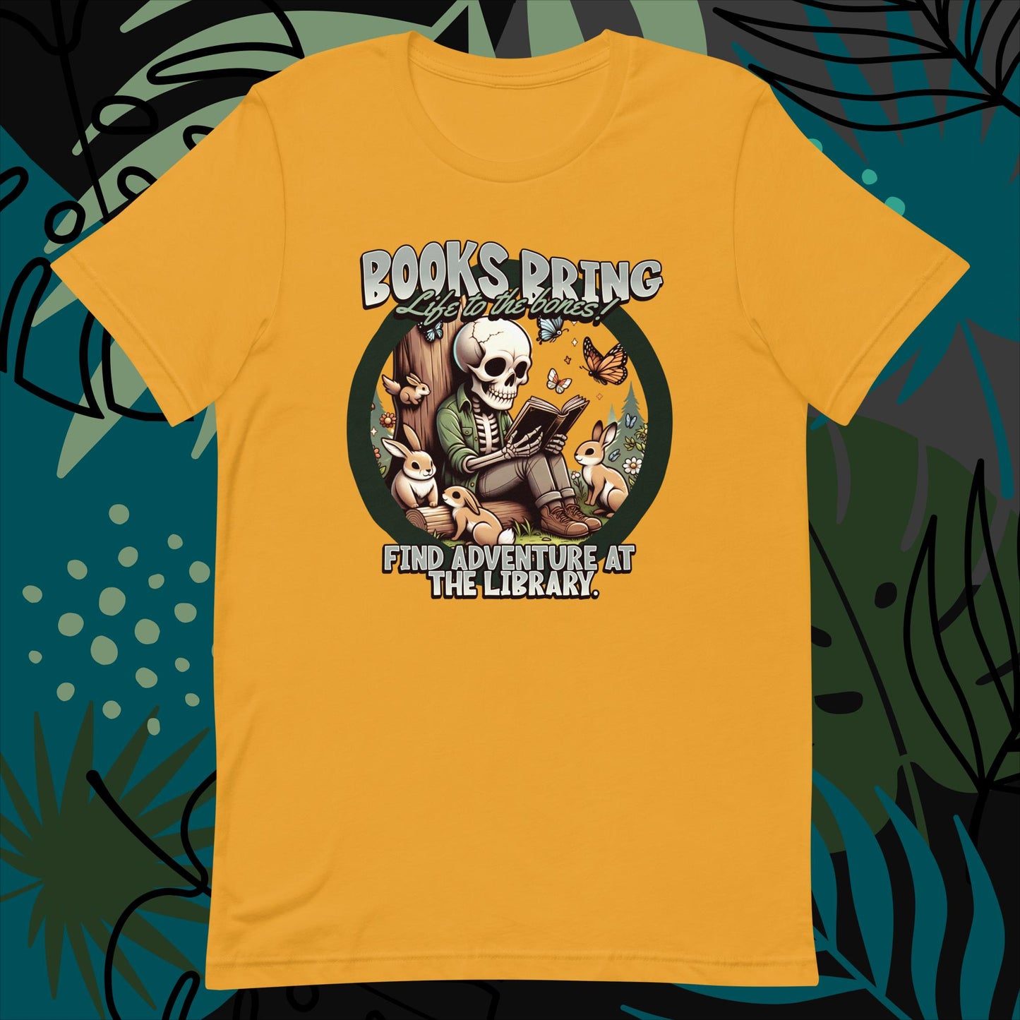 ADULT "Books Bring Life to Your Bones" Funny Skeleton Summer Reading Library T-Shirt Tshirt
