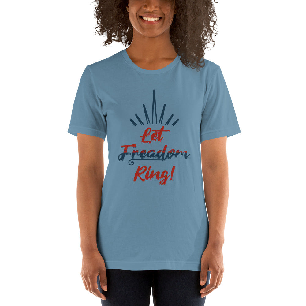 ADULT "Let fREADom Ring!" July 4th Patriotic 1st Amendment Reading Unisex Women's t-shirt Tshirt