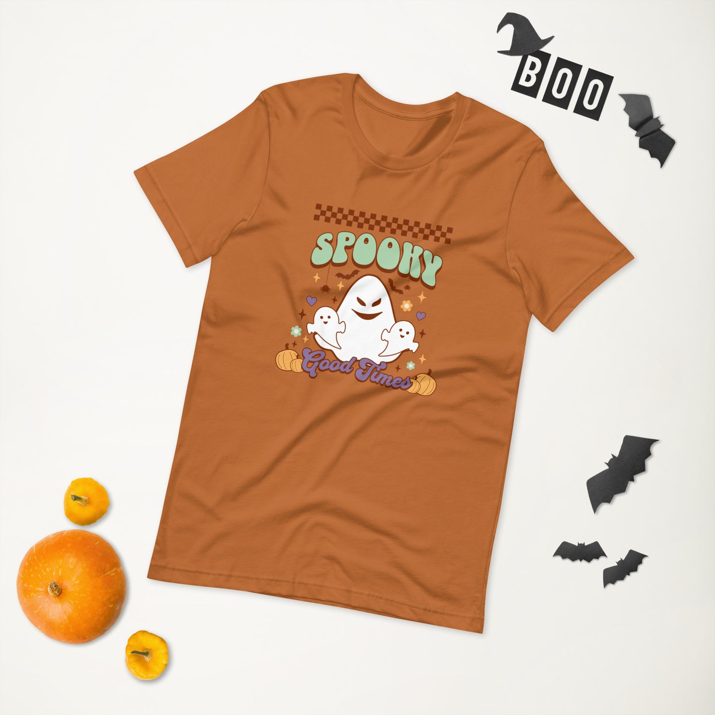 ADULT "Spooky Good Times" 3 Ghost Checkerboard Retro Cute Halloween Unisex t-shirt tshirt
